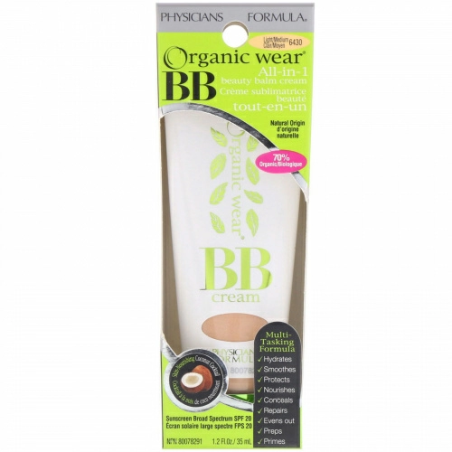 Physicians Formula, Organic Wear, комплексный косметический ВВ крем бальзам, светлый/средний тон, 1,2 жидких унций (35 мл)