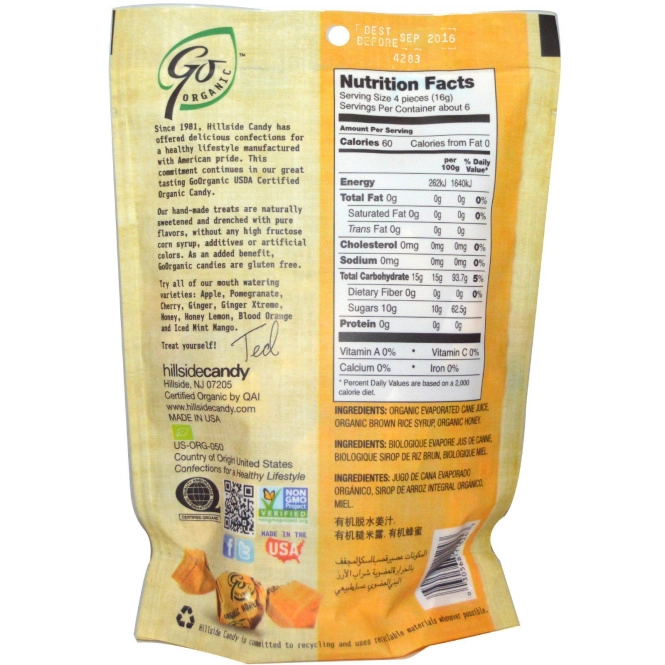 GoOrganic, Органические леденцы, мед, 3,5 унций (100 г)