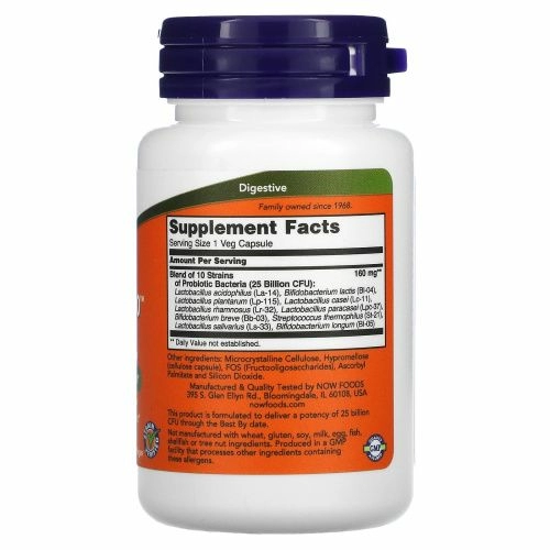 Now Foods, Probiotic-10, 25 млрд 50 вегетарианских капсул