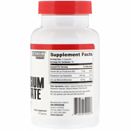 SAN Nutrition, Цинк и магния аспартат, 90 капсул