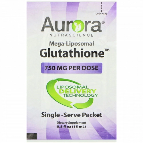 Aurora Nutrascience, Мегалипосомальный жидкий глутатион, 750 мг, 32 пакетика с единичной порцией по 0,5 ж. унц. (15 мл)