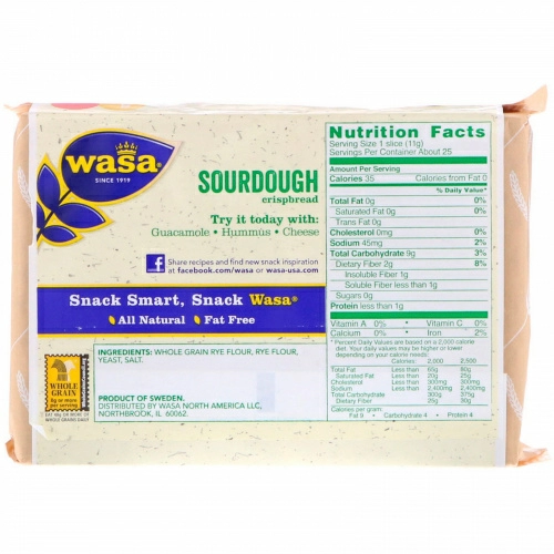 Wasa Flatbread, хлебцы, закваска, 275 г (9,7 унции)
