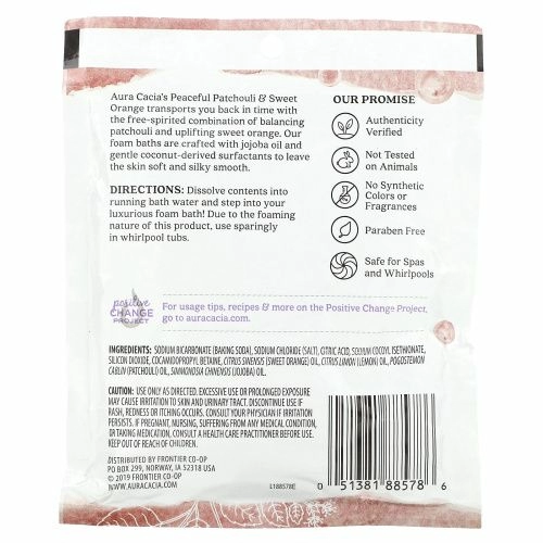 Aura Cacia, Ароматерапевтическая пена для ванны, успокаивающий пачули и сладкий апельсин, 2,5 унции (70,9 г)