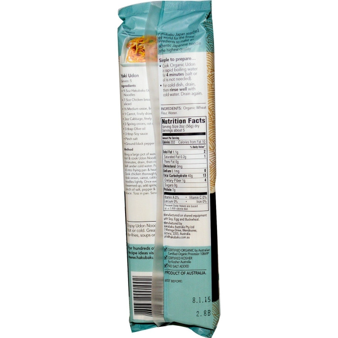 Hakubaku, Органический удон, 9,5 унций (269 г)