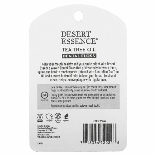 Desert Essence, Зубная нить с маслом чайного дерева, с восковым покрытием, 50 ярдов (45,7 м)