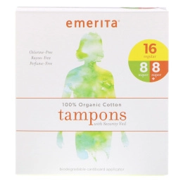 Emerita, Тампоны из 100% органического хлопка с защитным покрытием, большая упаковка, 32 шт.