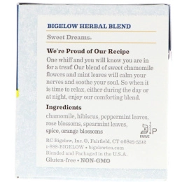 Bigelow, Травяной чай «Сладкие сны», без кофеина, 20 чайных пакетиков, 1,09 унц. (30 г)