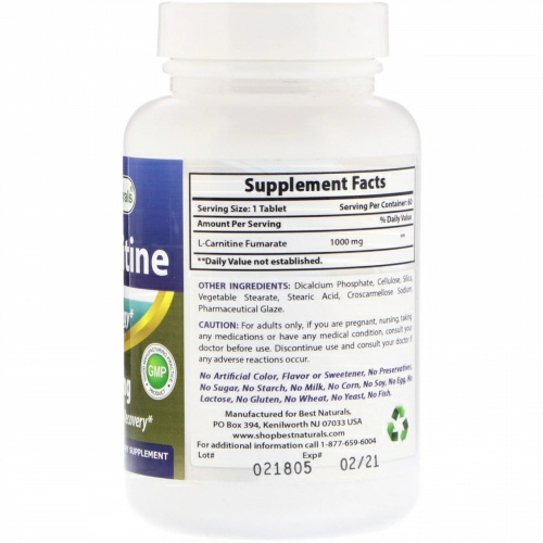 Best Naturals, L-Carnitine, 1000 mg, 60 Tablets