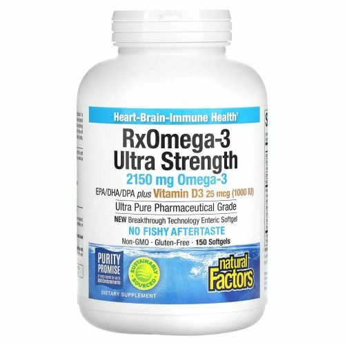 Natural Factors, Ultra Strength, ферменты Р икс Омега-3, с 1000 МЕ витамина D3, 150 мягких желатиновых капсул