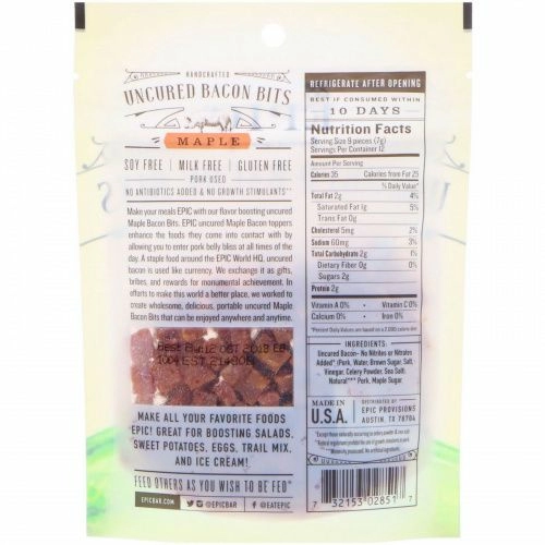 Epic Bar, Uncured Bacon Bits, Maple, 3 oz (85 g)
