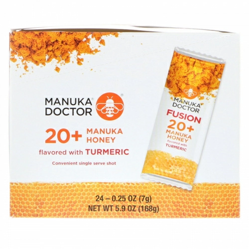 Manuka Doctor, Fusion 20+ Manuka Honey, Flavored with Turmeric, 24 Sachets, .25 oz (7 g) Each