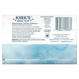Kirk's, Нежное кастильское мыло с кокосовым маслом премиального качества, оригинальный свежий аромат, 3 шт. По 113 г (4 унции)