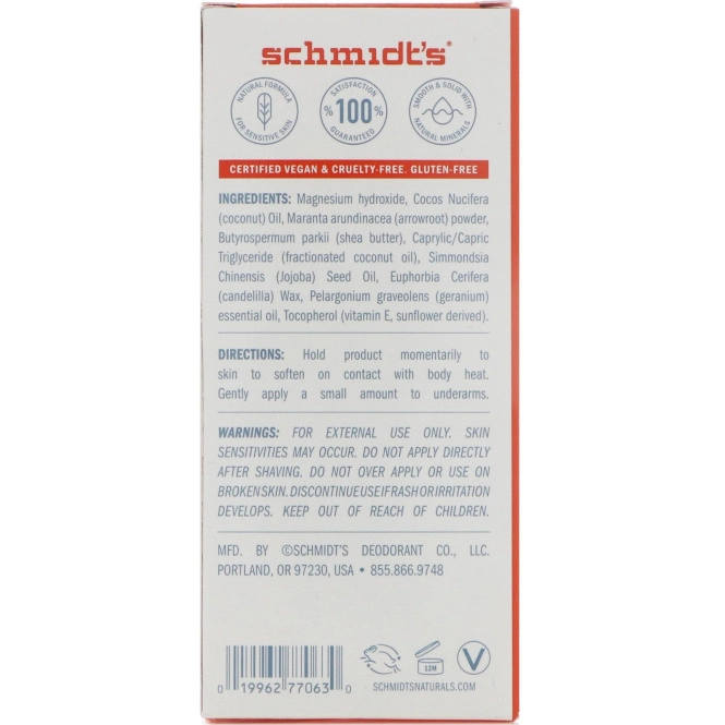 Schmidt's, Состав, подходящий чувствительной коже, герань, 3,25 унц. (92 г)