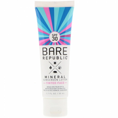 Bare Republic, Солнцезащитный лосьон на минеральной основе, загорелое лицо, SPF 30, 1,7 ж. унц. (50 мл)