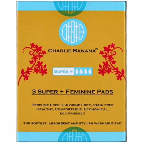 Charlie Banana, 3 супер + женские прокладки, Цветочные, 3 прокладки