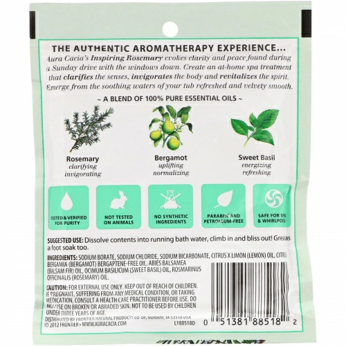 Aura Cacia, Ароматерапевтическое минеральное средство для ванны, вдохновляющий розмарин, 2,5 унции (70,9 г)