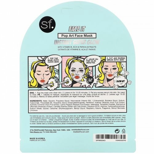 SFGlow, POP n' Glow, Face It, маска для лица с поп-артом, 1 шт., 25 мл (0,85 унции)