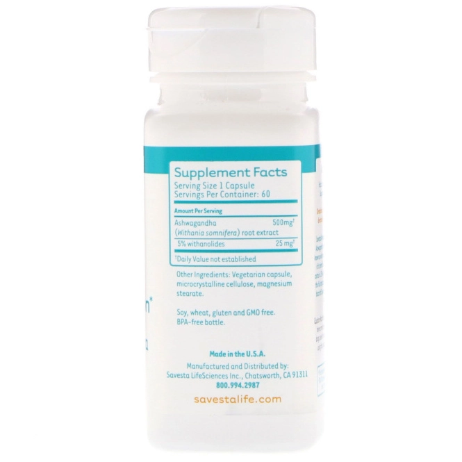 Savesta, Ашвагандха, 60 вегетарианских капсул