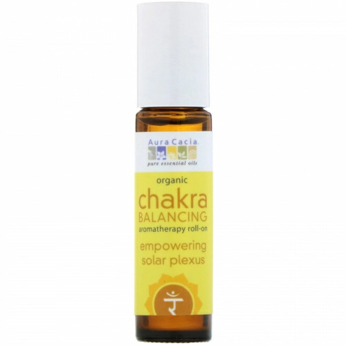 Aura Cacia, Органическая роликовая ароматерапия для балансировки чакр, сила для солнечного сплетения, 9,2 мл (0,31 жидкой унции)