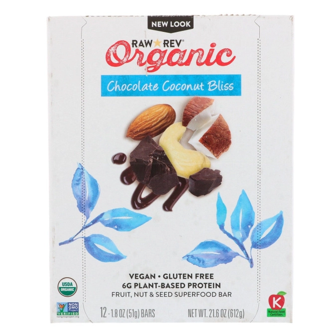 Raw Rev, Органический продукт, Шоколадное кокосовое блаженство, 12 батончиков, 1,8 унц. (51 г) в каждом