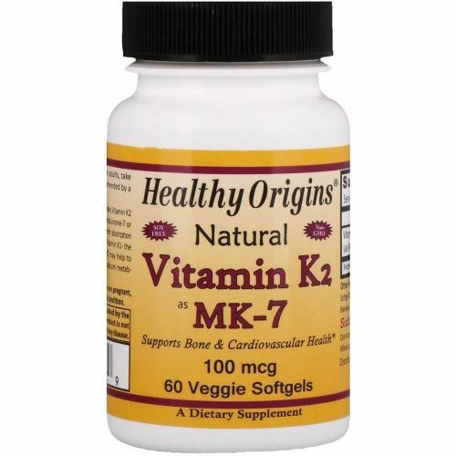 Healthy Origins, Витамин K2 в форме MK7, натуральный, 100 мкг, 60 капсул в растительной оболочке