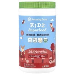Amazing Grass, Kidz Superfood, протеины и пробиотики, клубничный взрыв, 8,9 унц. (255 г)