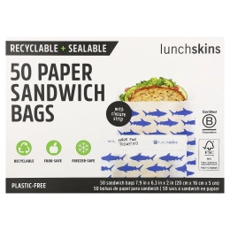 Lunchskins, бумажные пакеты для сэндвичей, акула, 50 шт.