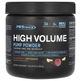 PEScience, High Volume, добавка с оксидом азота, без кофеина, малиновый лимонад, 252 г (8,9 унции)
