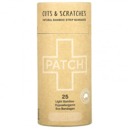 Patch, Бинты в полоску из натурального бамбука, порезы и царапины, легкие, 25 эко-бинтов