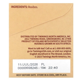 Twinings, чистый травяной чай, чистый красный чай ройбуш, без кофеина, 20 чайных пакетиков, 40 г (1,41 унции)