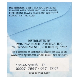 Twinings, холодный чай со льдом, зеленый чай, несладкий, с мятой, 20 порционных чайных пакетиков, 40 г (1,41 унции)