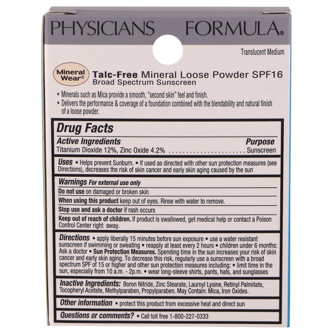 Physicians Formula, Mineral Wear, рассыпчатая пудра, средний матовый оттенок, SPF 16, 0,49 унций (14 г)