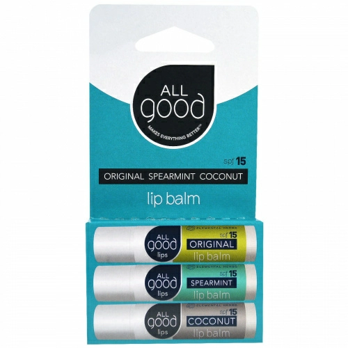 All Good Products, Бальзам для губ, SPF 15, оригинальный, мята, кокос, 3 шт., по 4,25 г каждый