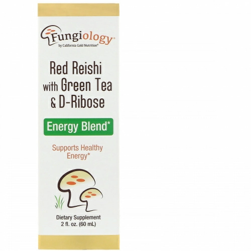 California Gold Nutrition, Fungiology, красные рейши с зеленым чаем и рибозой, энергетическая смесь, 2 жидк. унц. (60 мл)
