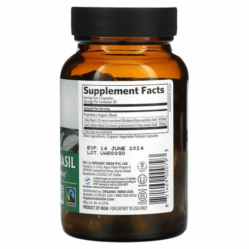 Organic India, Тулси-священный базилик, 90 вегетарианских капсул
