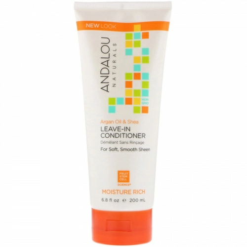 Andalou Naturals, Несмываемый кондиционер, аргановое масло и масло ши, насыщение влагой, 6,8 жидких унций (200 мл)