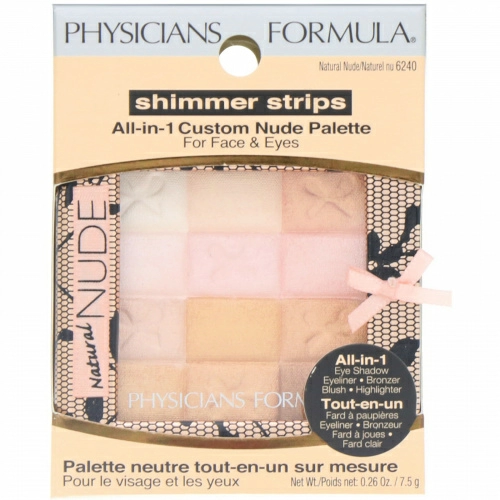 Physicians Formula, Блестящие полоски, все в одном, специальная нудовая палитра, для глаз и лица, натуральный нудовый оттенок, 0,26 унции (7,5 г)
