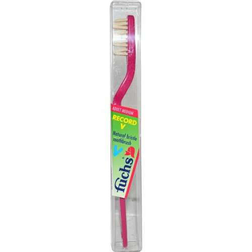 Fuchs Brushes, Рекорд V, зубная щетка с натуральной щетиной, среднего размера, для взрослых, 1 зубная щетка