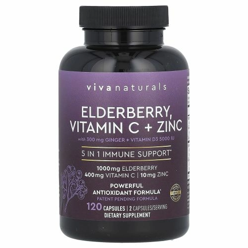 Viva Naturals, бузина, витамин C и цинк, 120 капсул