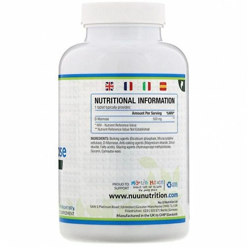 Nu U Nutrition, D-манноза, 500 мг, 120 растительных таблеток