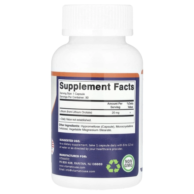 Vitamatic, Оротат лития, 20 мг, 90 растительных капсул