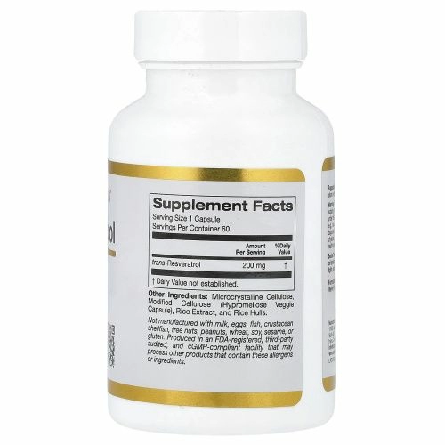 California Gold Nutrition, Транс-ресвератрол, 98% чистый, 200 мг, 60 вегетарианских капсул