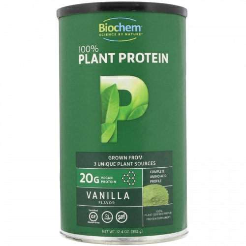 Biochem, 100% растительный протеин с ванильным вкусом, 12,4 унц. (352 г)