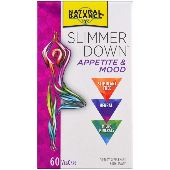Natural Balance, Slimmer Down, Аппетит и настроение, 60 вегетарианских капсул