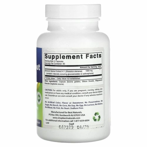 Best Naturals, экстракт ростков брокколи, 1000 мг, 120 капсул (500 мг в 1 капсуле)