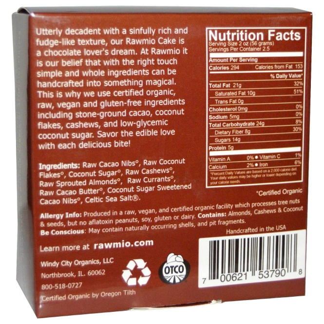 Rawmio, Органический торт из сырого шоколада с трюфелем, 5 унций (142 г)