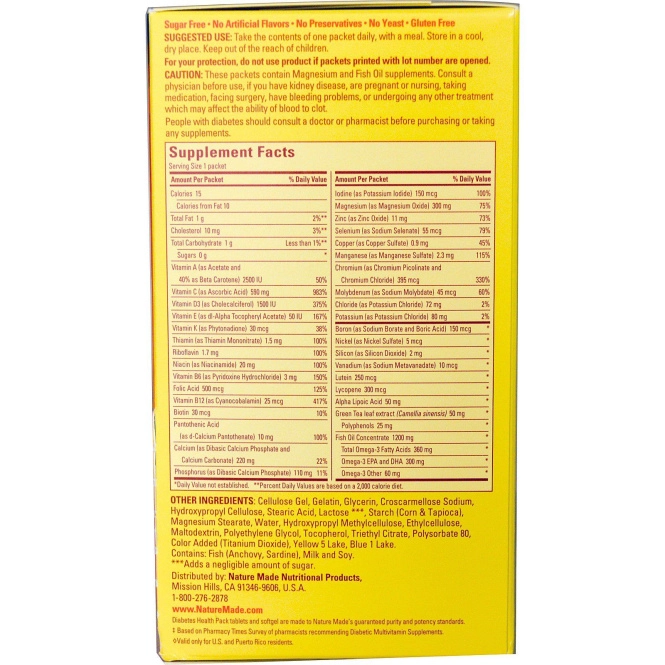 Nature Made, Комплекс витаминов на каждый день для поддержания здоровья при диабете, 30 пакетиков, 6 витаминов в каждом пакетике