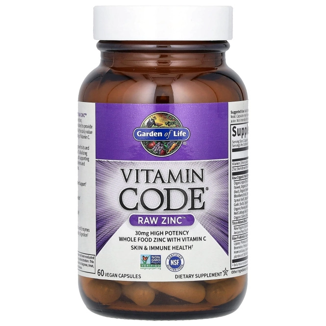 Garden of Life Vitamin CODE RAW ZINC, 60 растительных капсул