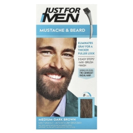 Just for Men, Mustache & Beard, гель для окрашивания усов и бороды с кисточкой в комплекте, оттенок темно-коричневый M-40, 2 шт. по 14 г