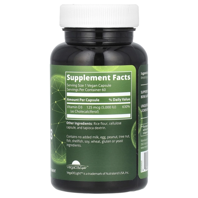 MRM, Веганский витамин D3, 5000 МЕ, 60 веганских капсул
